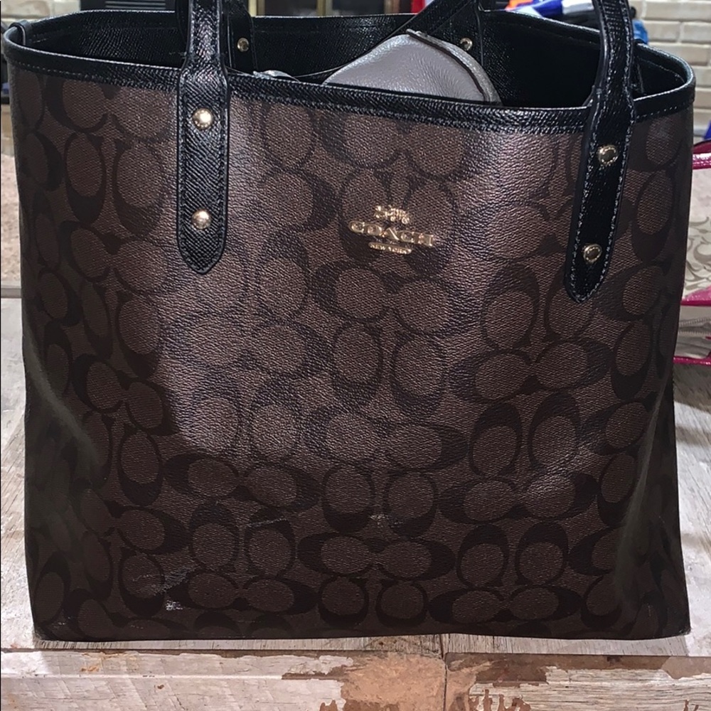 Coach Reversible Tote - Black and Dark Brown